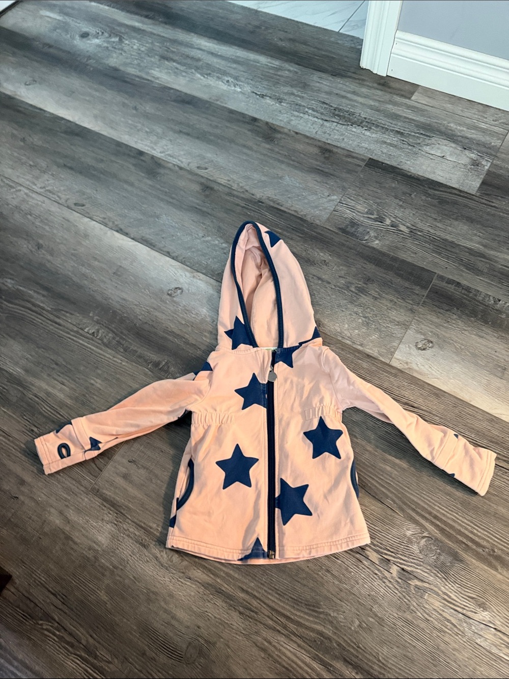 Peekaboo Beans Pink Hooded Jacket with Navy Star Print